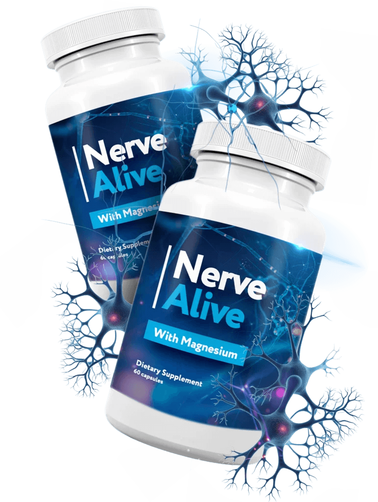 Nerve Alive™ supplement bottle — 60 vegetarian capsules, five-ingredient nerve support formula 2026